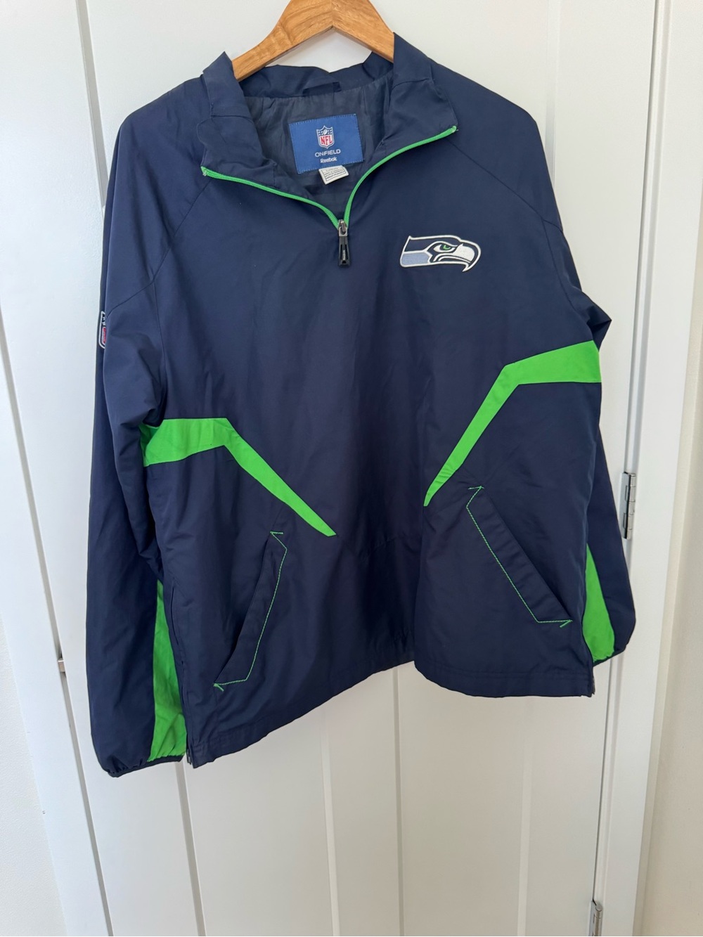 Seattle Seahawks Reebok Navy Jacket with Green Zipper Trim